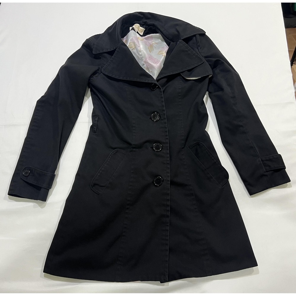 Costa Blanca Trench Coat Womens Small Black Preppy